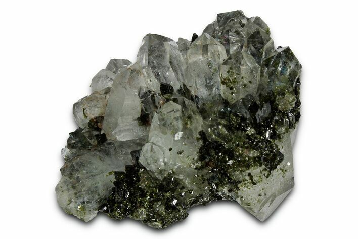 Sparkling Dark Green Epidote Crystals with Quartz - Turkey #337450